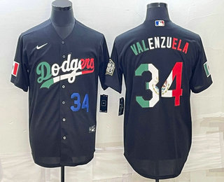 Mens Los Angeles Dodgers #34 Fernando Valenzuela Number Mexico Black Cool Base Stitched Baseball Jerseys->->MLB Jersey